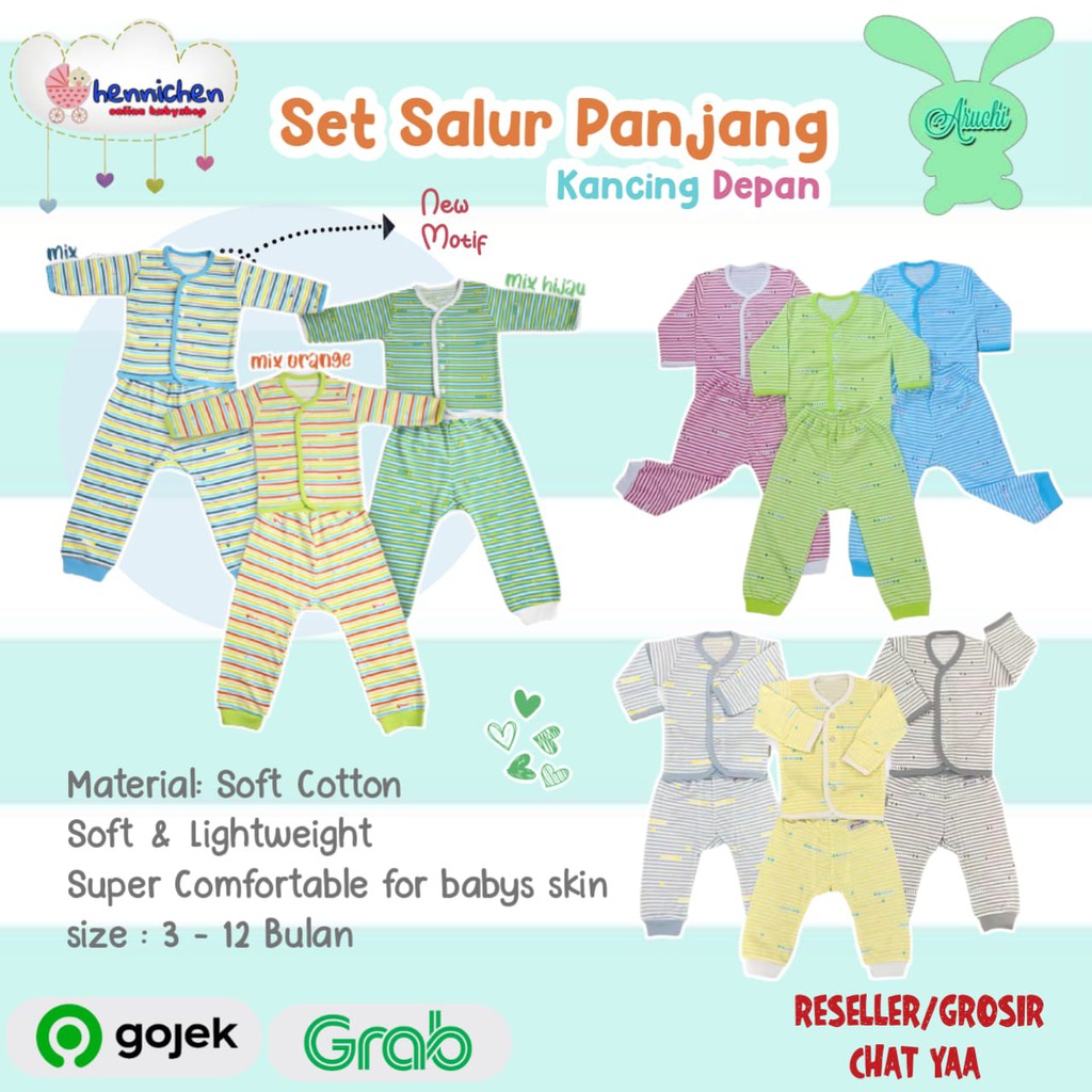 PROMO ARUCHI SETELAN POLOS / SALUR PANJANG BOY GIRL NEW BORN ( NB ) ( 0-3 BULAN ) BAJU ANAK