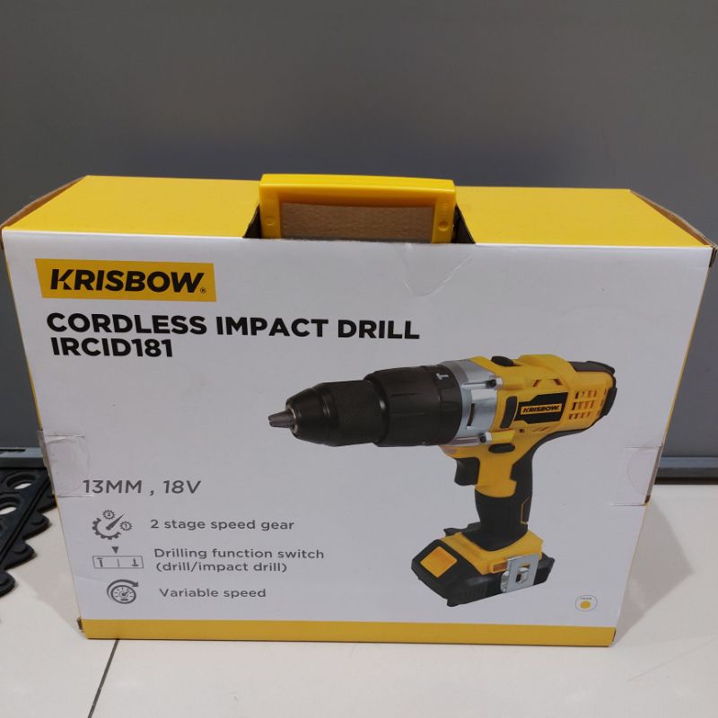 Krisbow cordless impact drill bor listrik tanpa kabel 18v