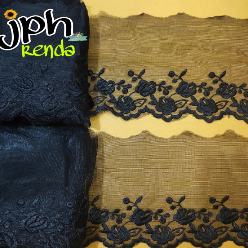 Renda tile, renda tulle, renda bordir lebar 11cm isi 15 yard