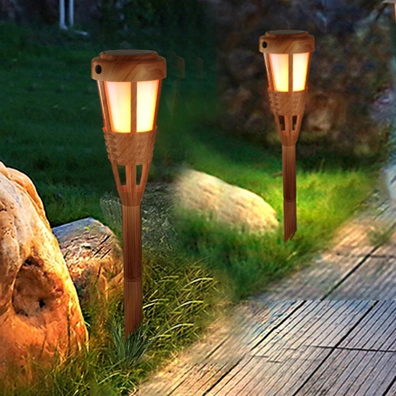 Lampu Taman LED Tenaga Surya Bentuk Obor Bambu Handmade Untuk Dekorasi Outdoor