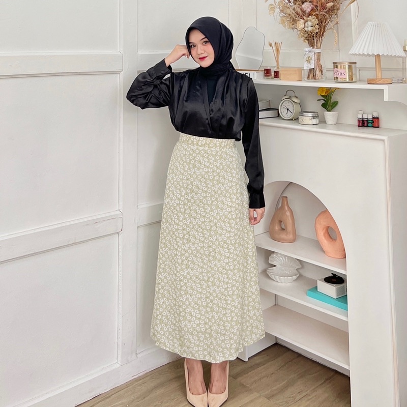 Floral skirt korean style rok A line By Vitafa