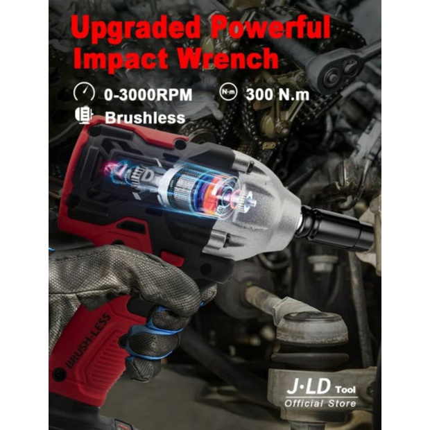 JLD tools Buka Baut Cordless impact wrench Brushless 48V 2 Baterai fulset murah