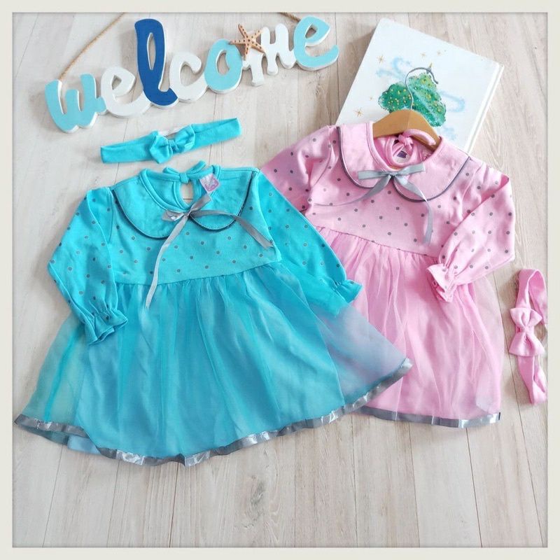 Baby dress terusan baju anak perempuan cewek babydoll babydol baby doll bayi girl gown outfit hadiah kado ultah full month one gift premium tutu polkadot impor import jumper romper gaun kaos tulle tule