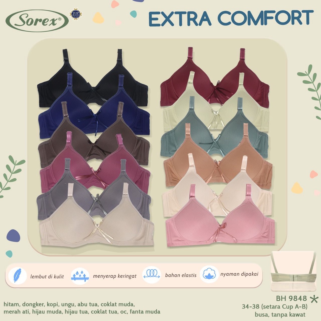 Bra 9848 Bra Extra Comfort Tanpa Kawat Busa Tipis 32-38 Sorex Best Seller