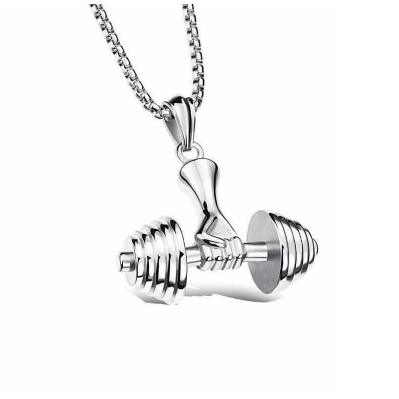 Dumbbell Barbell Pendant Fitness Men's Titanium Steel Necklace