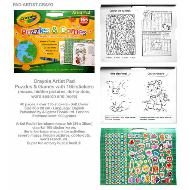 

Crayola Artist Pad Puzzles & Games with 165 stickers (mazes, hidden pictures, dot-to-dots, etc