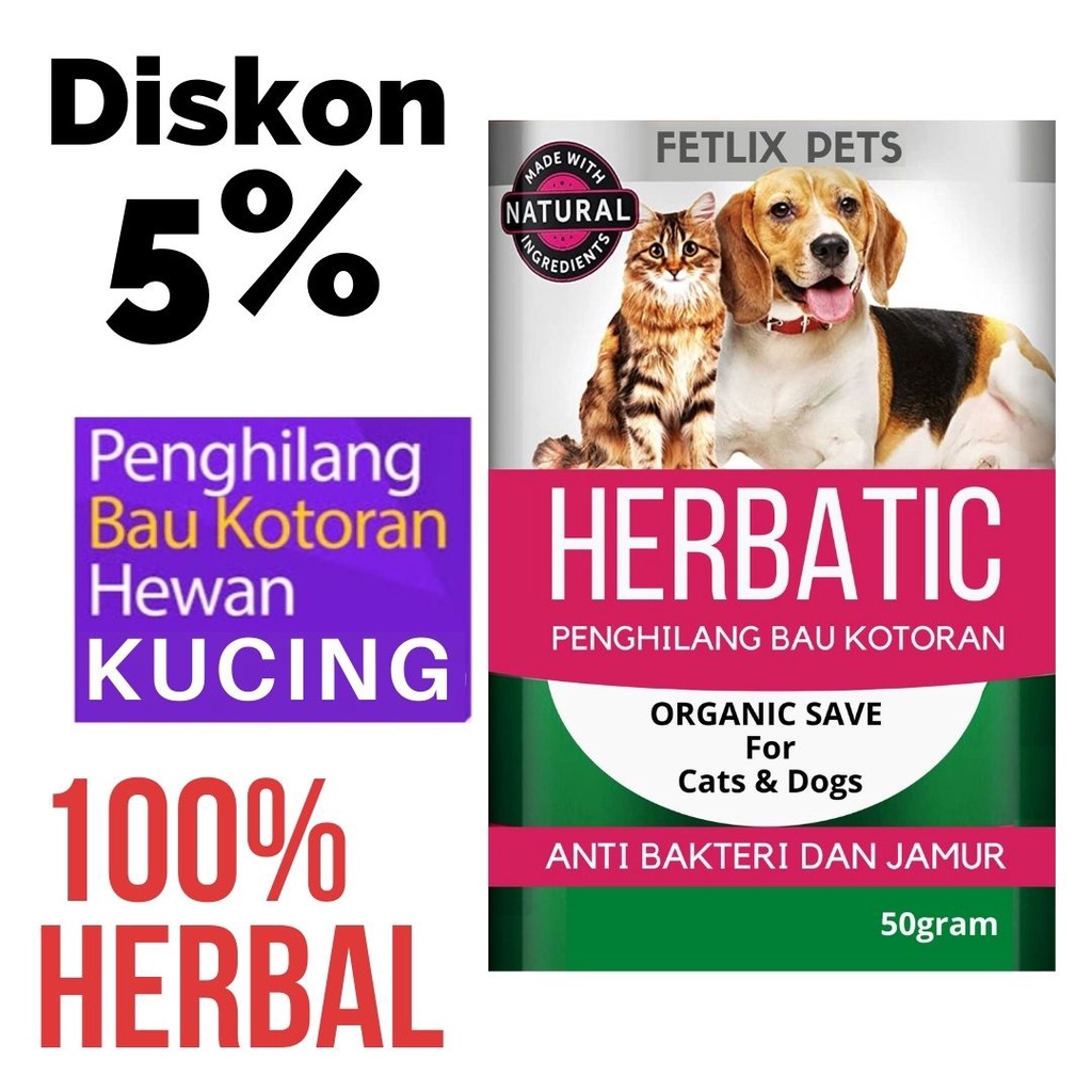 HERBATIC Serbuk Penghilang Bau Pup Kotoran Dicampurkan Pakan Makanan Kucing 50gram FEZONE