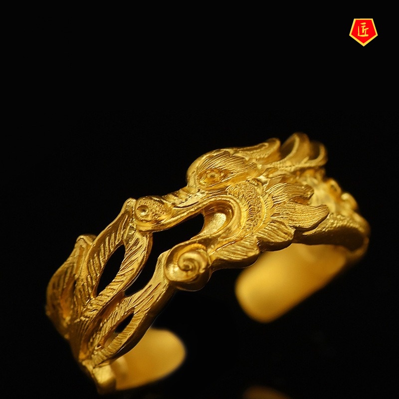 [Ready Stock]Fashion Retro Golden Auspicious Dragon Ring