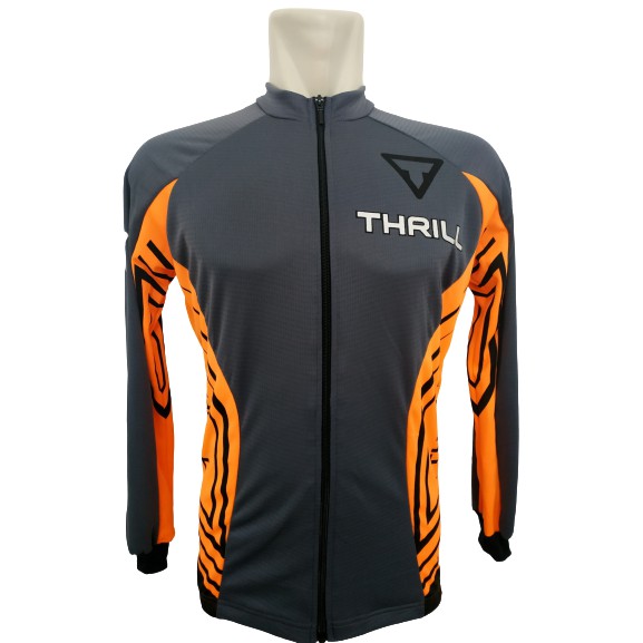 Jersey Sepeda Lengan Panjang Thrill Abu-abu Orange