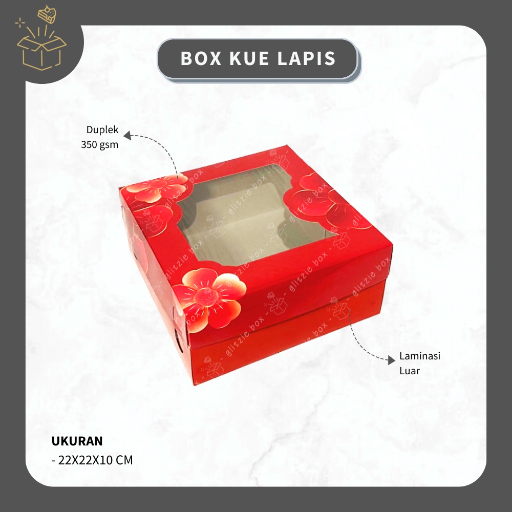 (10 pcs) BOX KUE LAPIS MOTIF BUNGA MERAH DUPLEK | Dus Kue Tart - Box Kue Ulang Tahun - Kotak Kue - B