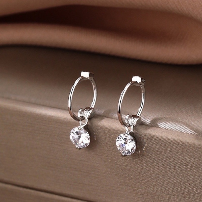 Anting Tusuk Sterling Silver 925 Desain Bulat Hias Berlian Imitasi Warna Permen Untuk Wanita