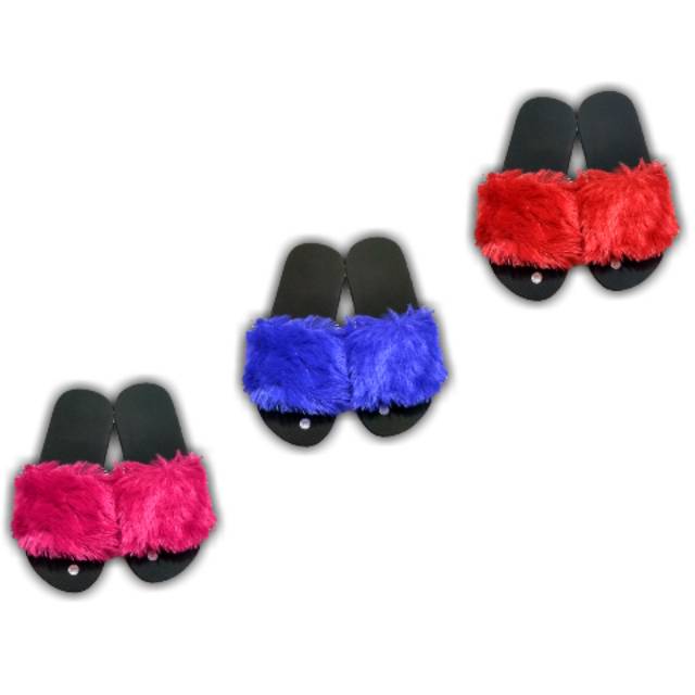  Sandal  Kokop Bulu  Rasfur  Merah Biru Tua Fanta Shopee 