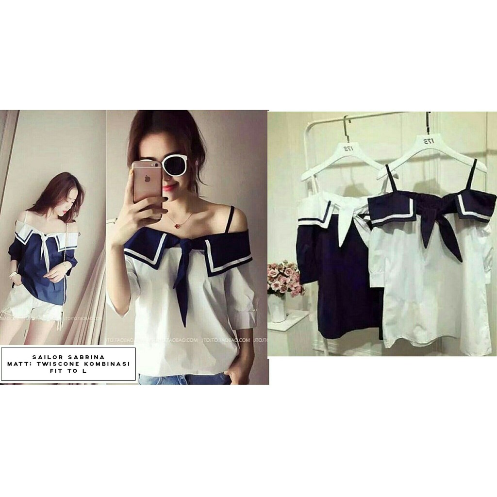 [sailor RO] blouse wanita twiscont putih dan navy