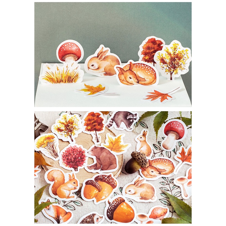 45pcs/set Stiker Motif Hewan Hutan Musim Gugur Untuk Dekorasi Album Foto Diy