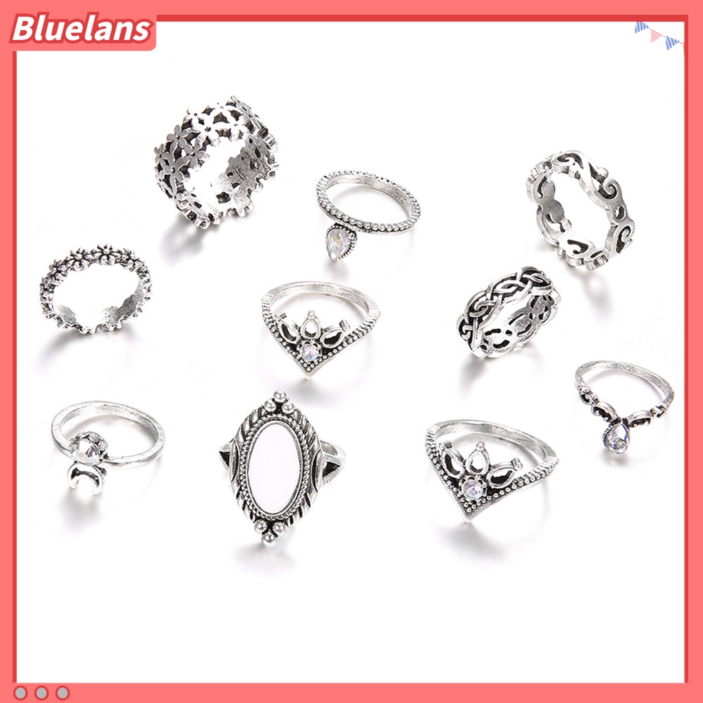 10 Pcs Cincin Buku Jari Aneka Bentuk Gaya Bohemian Untuk Wanita