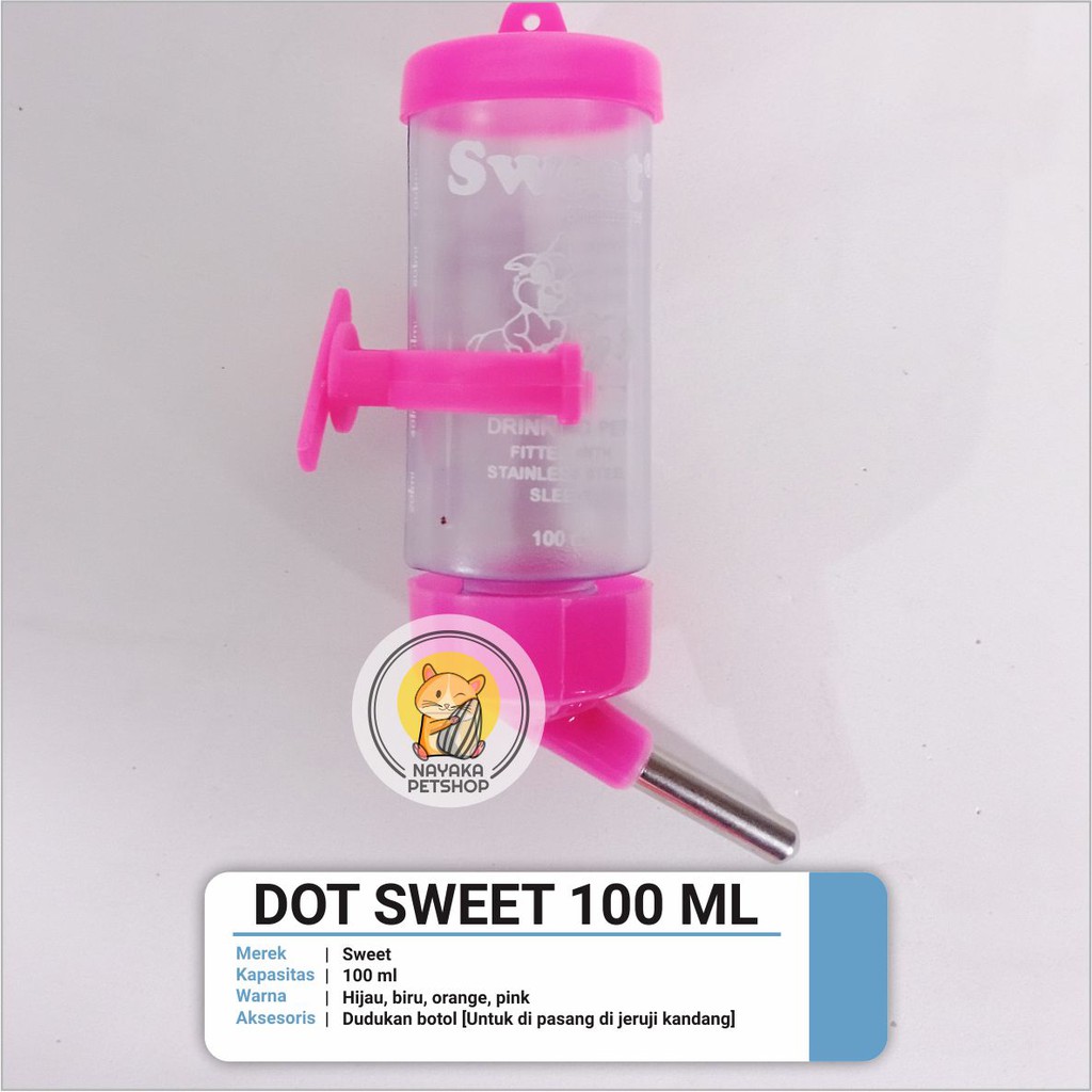 Sweet 100 ml Dot Botol Tempat Minum Hewan Hamster Tupai Bajing Gerbil Sugar Glider Tikus