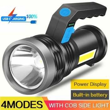 Senter LED DENGAN 4 MODE RECHARGER Waterproof USB 10 W Cree XPE + COB SOS SENTER SUPER TERANG AA