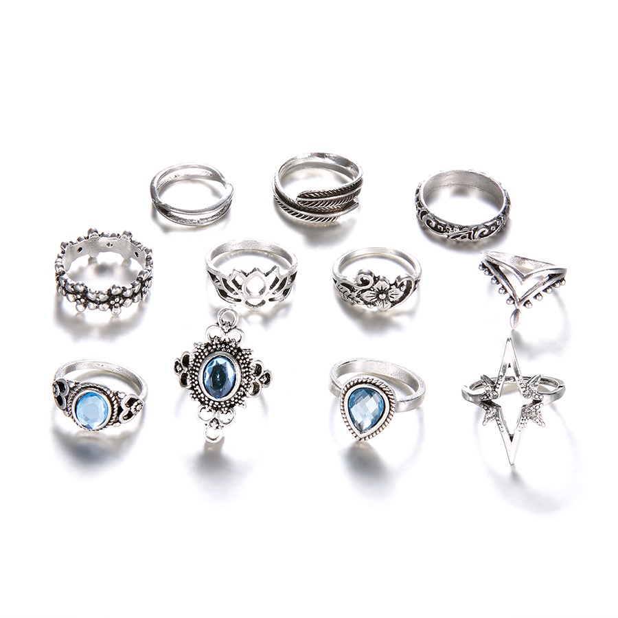 11-piece Gemstone Ring Accessories Retro Personality Harajuku