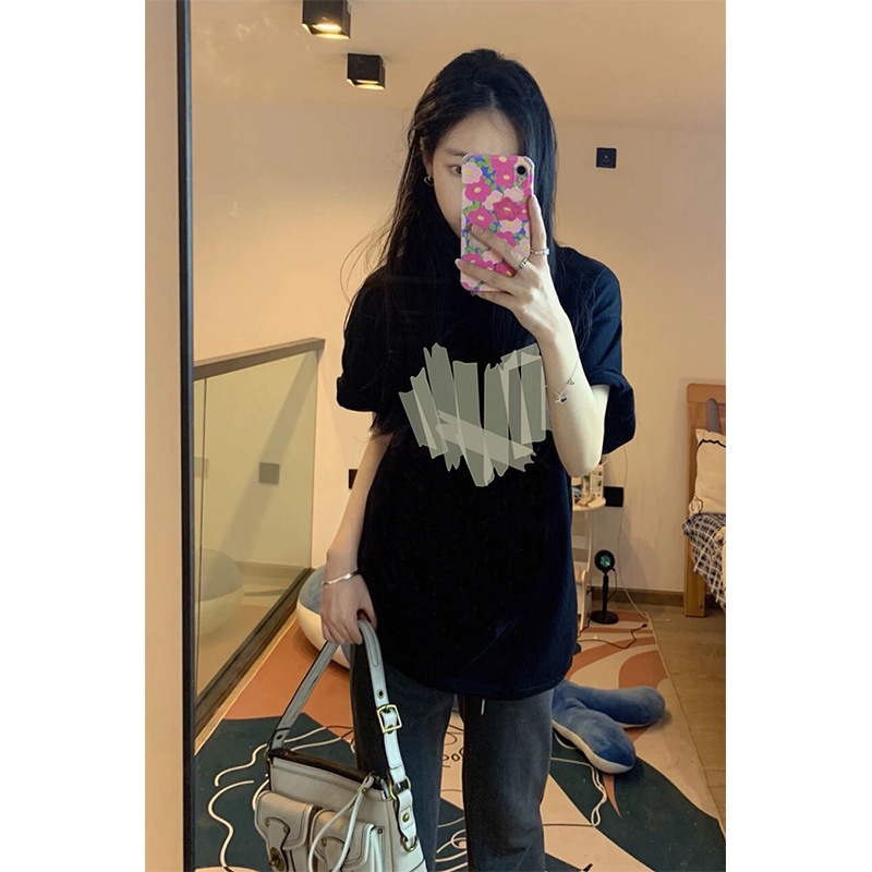 XIAOZHAINV Kaos Atasan Wanita Heart Pattern Lengan Pendek A0306