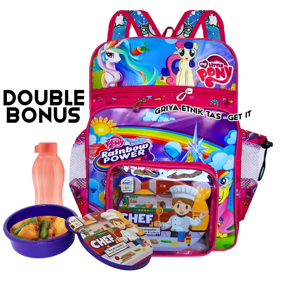 Tas Sekolah Anak SD Perempuan Tas anak karakter TK Pony Frozen LOL Gratis Bonus Misting dan Botol Minum Tas ransel Tas Punggung Tas Gendong anak