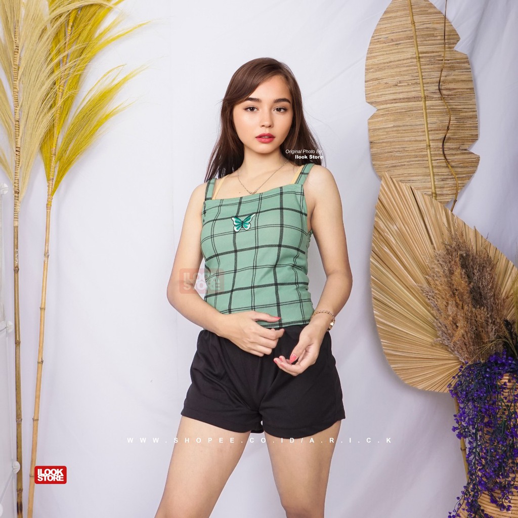 ilook | Mariposa Tanktop | Tanktop Marimar | Motif Kotak Bahan Creap | variasi bordir-MPOSA LINE - H.LUMUT