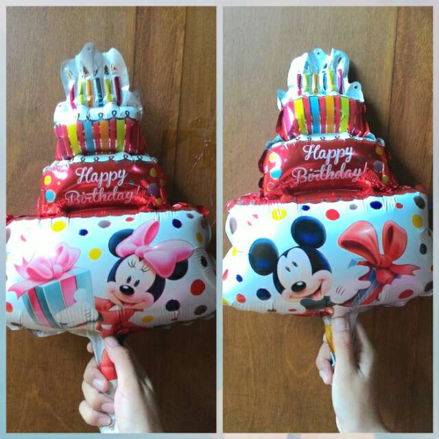 Balon cake happy birthday mickey minnie kecil