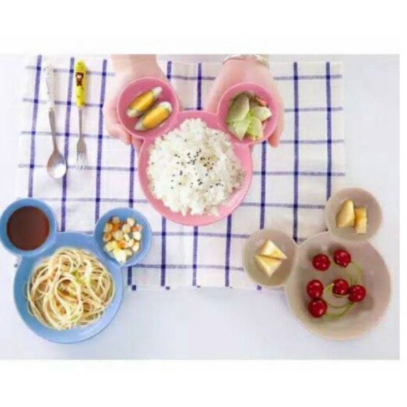 mangkok makan bayi karakter mickymous bahan jerami