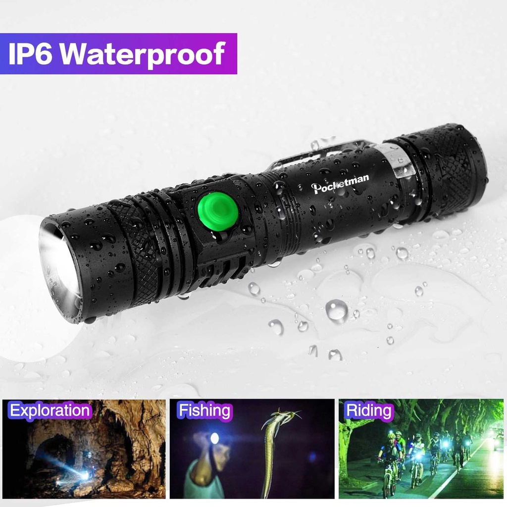 (100% BARANG ORI) Senter LED USB Rechargeable XML-T6 6200 Lumens 10W - P15
