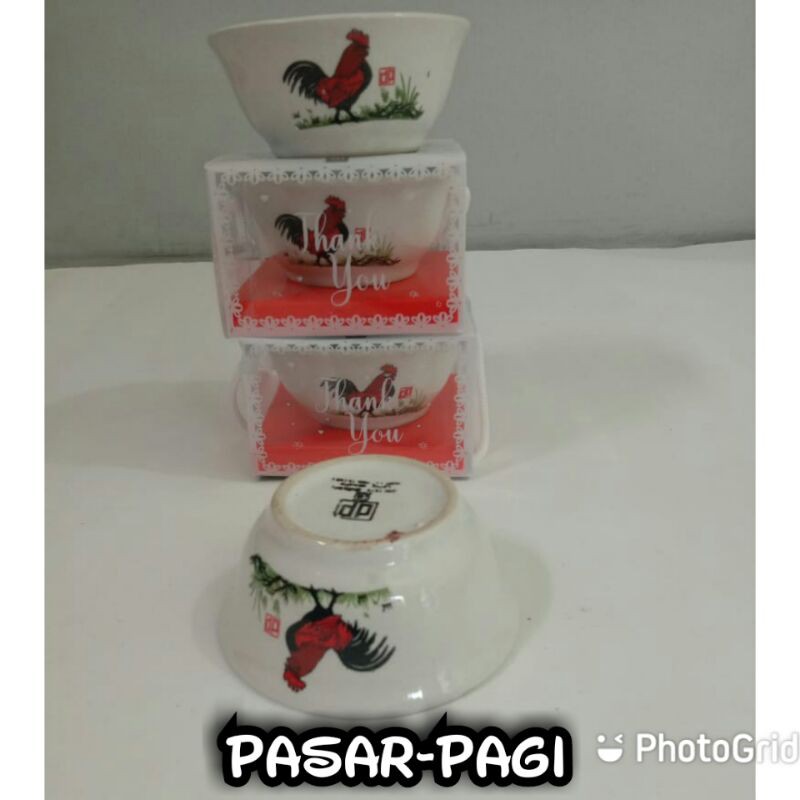 Souvenir Pernikahan 50 Pcs Mangkok Ayam Jago Kemasan Mika Motif free kartu ucapan