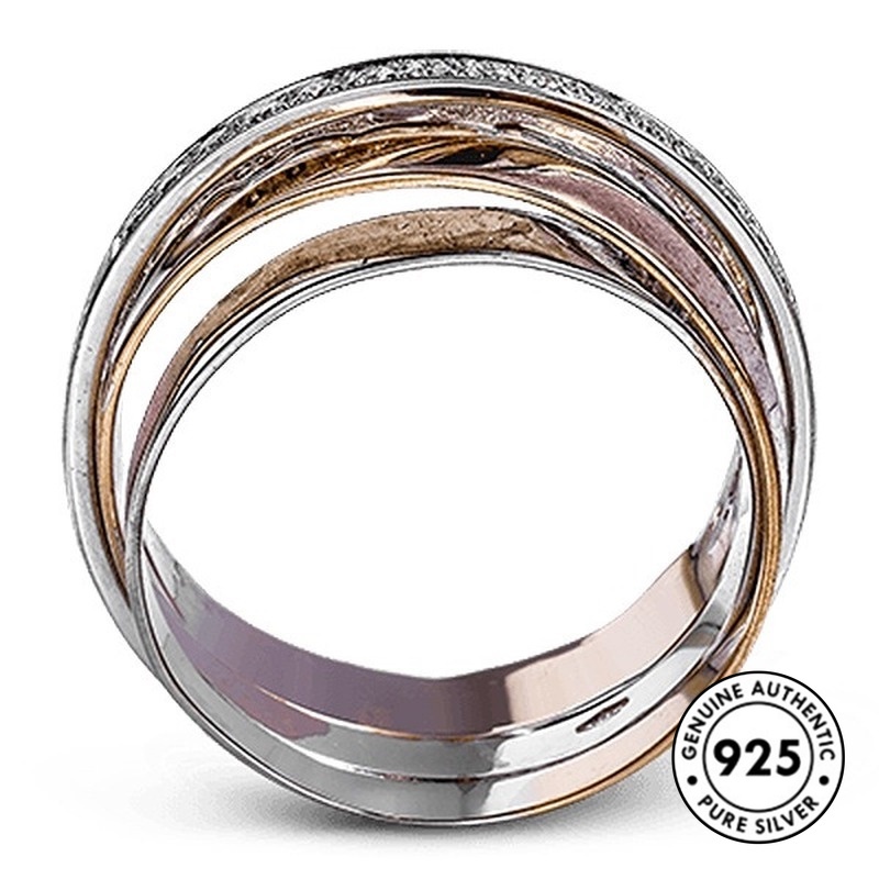 Cincin Berlian Multilayer Bahan S925 Silver Warna Rose Gold