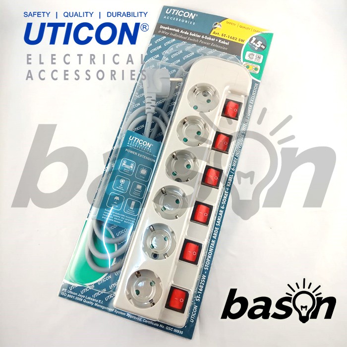 UTICON ST1682SW  - Extension Stop Kontak 6 Lubang 1.5 Meter dengan individual switch