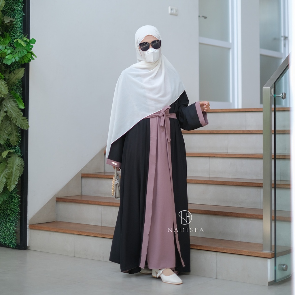 SALWA ABAYA XS,S,M,L,XL KOMBINASI OUTER ABAYA UMROH HAJI