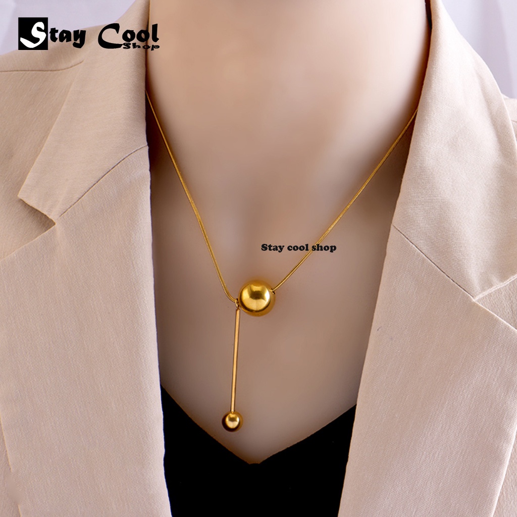 [ Bayar Ditempat ] Kalung Titanium Gold Anti Karat Liontin Bola Pasir Juntai / Accesories Wanita Kalung Korean Style Import / Kalung Titanium Asli Ori / Kalung Kupu Kupu Aesthetic