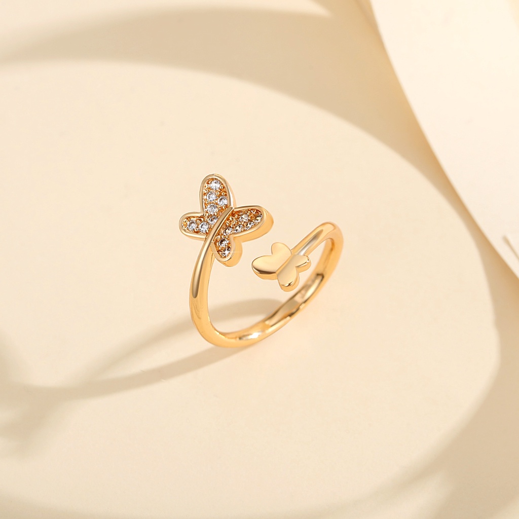 Y688 [COD✔] Cincin Kupu-Kupu Wanita Bahan Titanium Steel Hias Kristal Adjustable Untuk Pernikahan