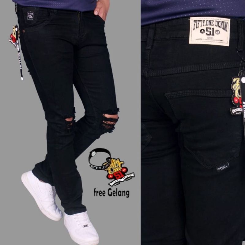 CELANA PANJANG SOBEK SLIMFIT FIFTY ONE FIFTEEN DENIM/CELANA PANJANG SLIMFIT FIFTY ONE FIFTEEN ORIGIN