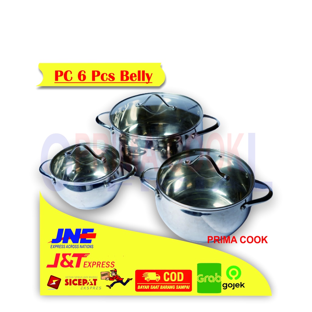 PRIMA COOK - Panci 6 Pcs Belly - Stainless Steel - Kuat dan Elegan