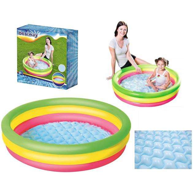 Kolam Renang Anak Bestway Portable 51104 Ukuran 102 cm x 25 cm 3Ring Motif Rainbow Bahan Karet