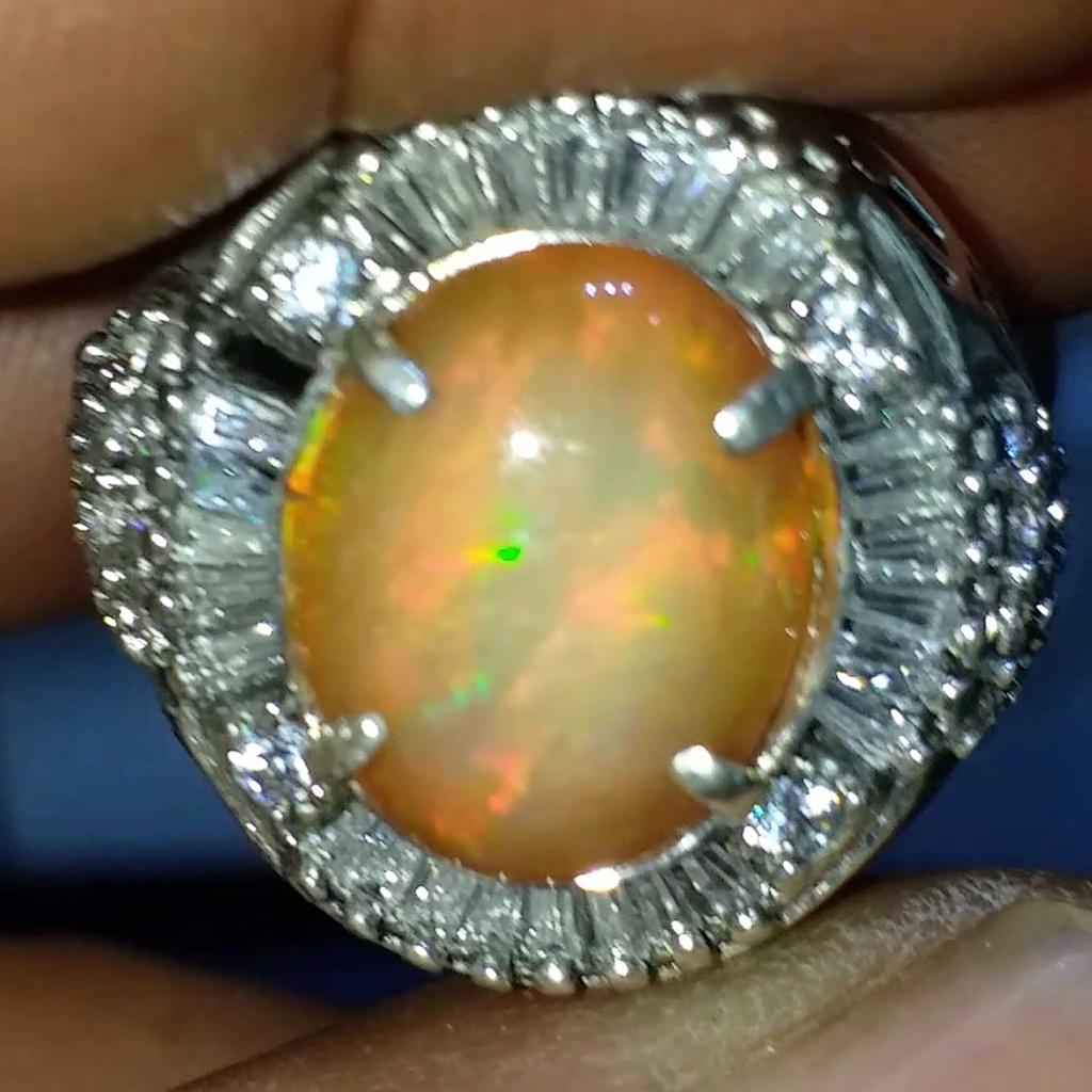 Batu Kalimaya Teh Natural Opal Kristal Kerlap Kerlip Jarongnya Ring Perak Italy