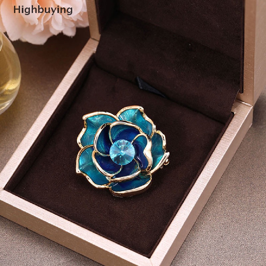 Hbid Bros Pin Enamel Bentuk Bunga Kamelia Biru Aksen Berlian Imitasi Untuk Wanita