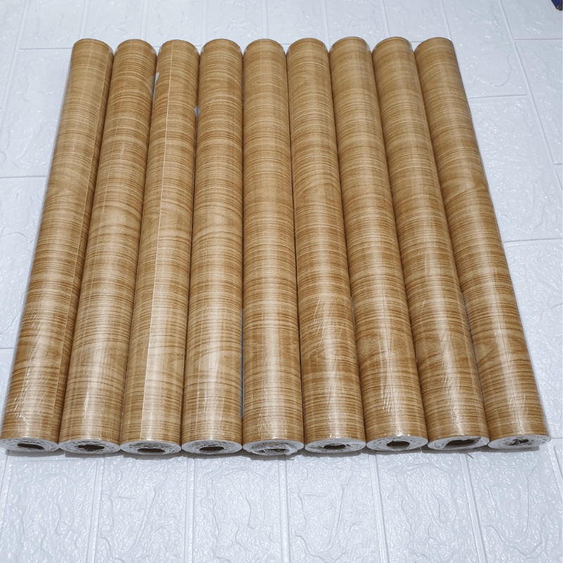 [PAKET 3 ROL] 45 CM X 10 METER WALLPAPER STIKER DINDING ANTI AIR | MOTIF KAYU MUDA POLOS