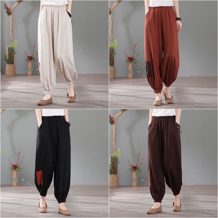 Celana Panjang Wanita Murah - Kala Joger Linen Pants Saku Pinggir Aktif - Bawahan Wanita Korea'