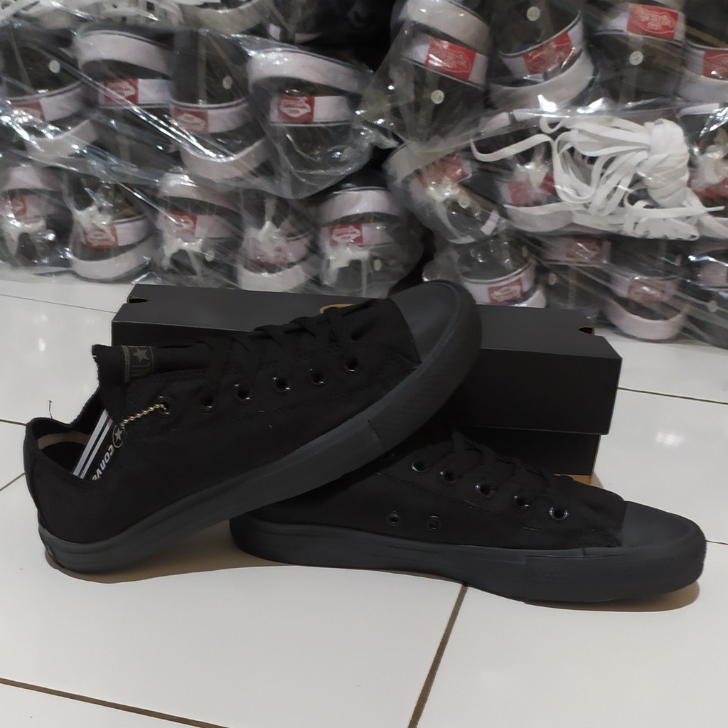 BISA COD SEPATU CONVERSE LOW  ALL STAR PENDEK PRIA WANITA HITAM POLOS SEPATU SEKOLAH  FREE BOX