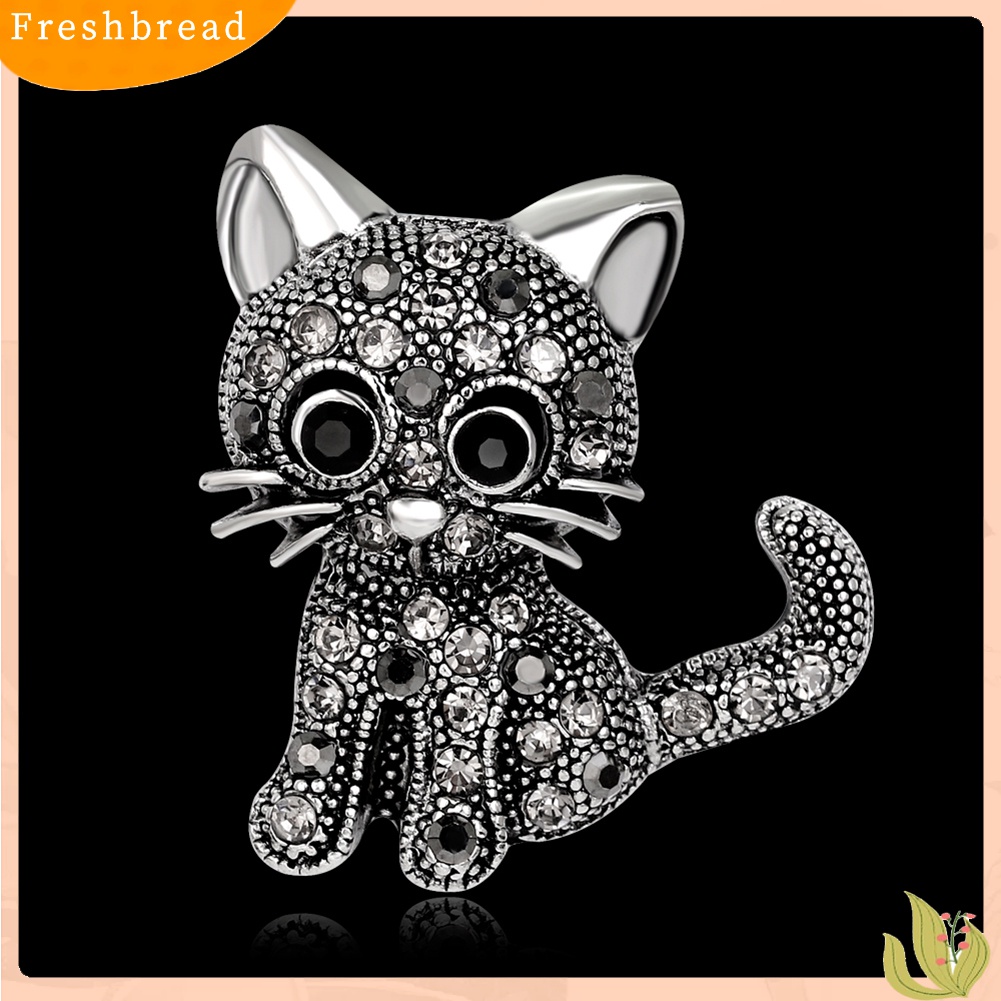 [ TERLARIS]Vintage Women Girls Lovely Cat Kitten Rhinestone Collar Brooch Pin Party Jewelry