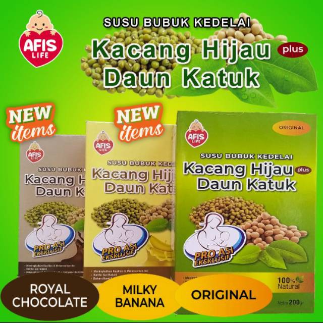 

Afis Susu Kedelai Kacang Hijau Daun Katuk 200gr / Pelancar Asi