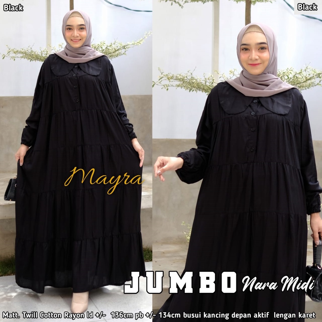 Baju GAMIS XXXXL LD 140 JUMBO Super PB 140 TOYOBO - BADAN GEMUK IBU HAMIL UKURAN BIG SIZE 298-NARA BLACK