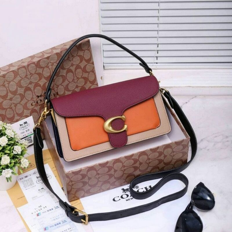 Coach Tabby 26 colorblock Shoulder bag in Tricolor Khaki-Maroon-Orange T1064# (pls baca deskripsi)