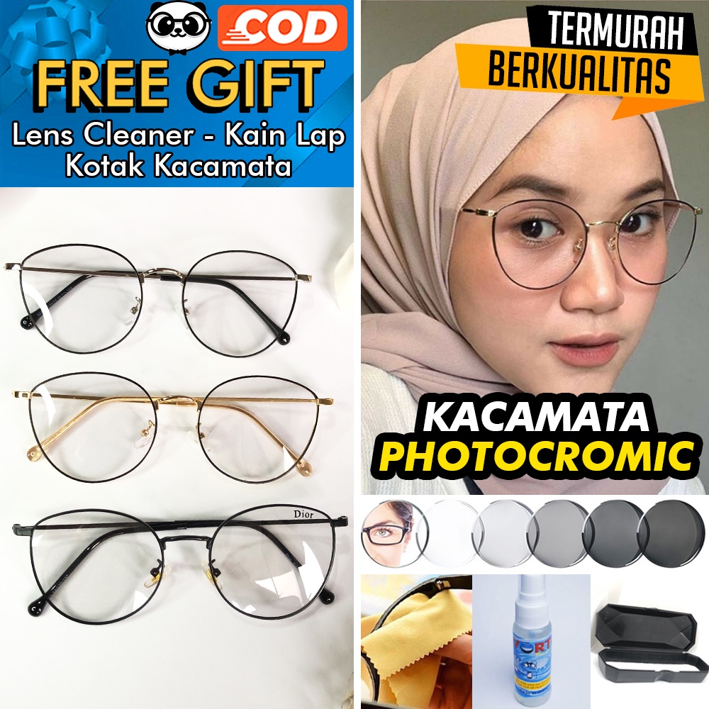 Kacamata PHOTOCROMIC 6073 original Lensa berubah warna Anti Radiasi UV Sunglass NightCromic Blueray Bluecromic Minus/Plus Korea Fashion Pria &amp; Wanita Bulat Murah