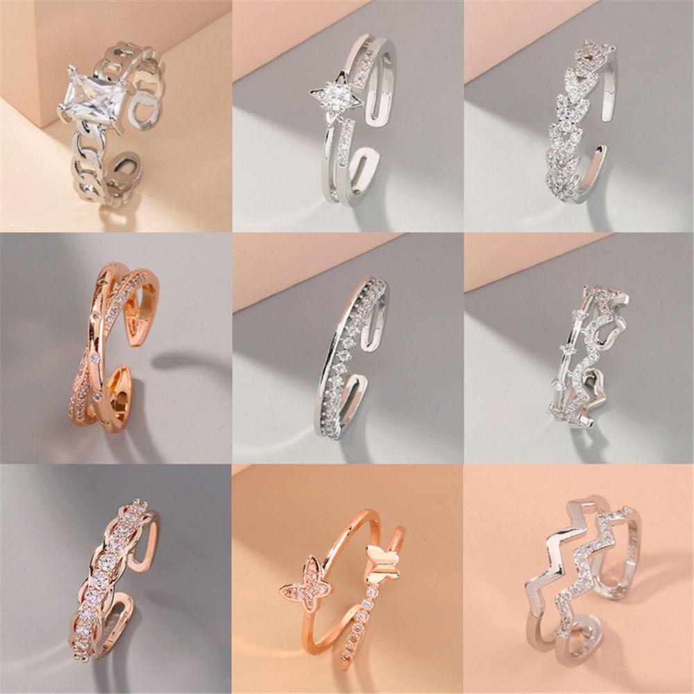Solighter Cincin Terbuka Aksesoris Pernikahan Vintage Punk Zircon Untuk Wanita Perempuan Adjustable Ring