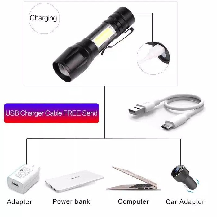 Senter Portable Mini USB Charge+ Lampu 2 In 1 Versi 2