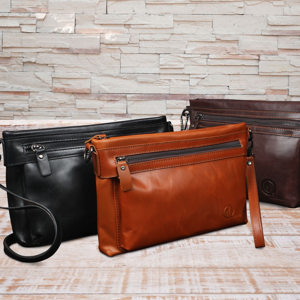 CLUTCH BAG GENUINE LEATHER TAS TANGAN MULTI FUNGSI 2 STYLE BAHAN KULIT SAPI ASLI 100% PREMIUM HB03